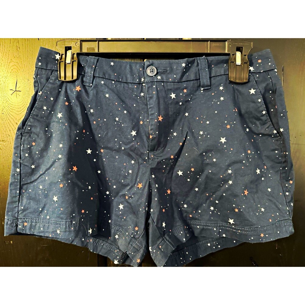 Magellan Outdoors Women's Navy Star Chino Shorts Size 12 Twill Stretch Pockets
